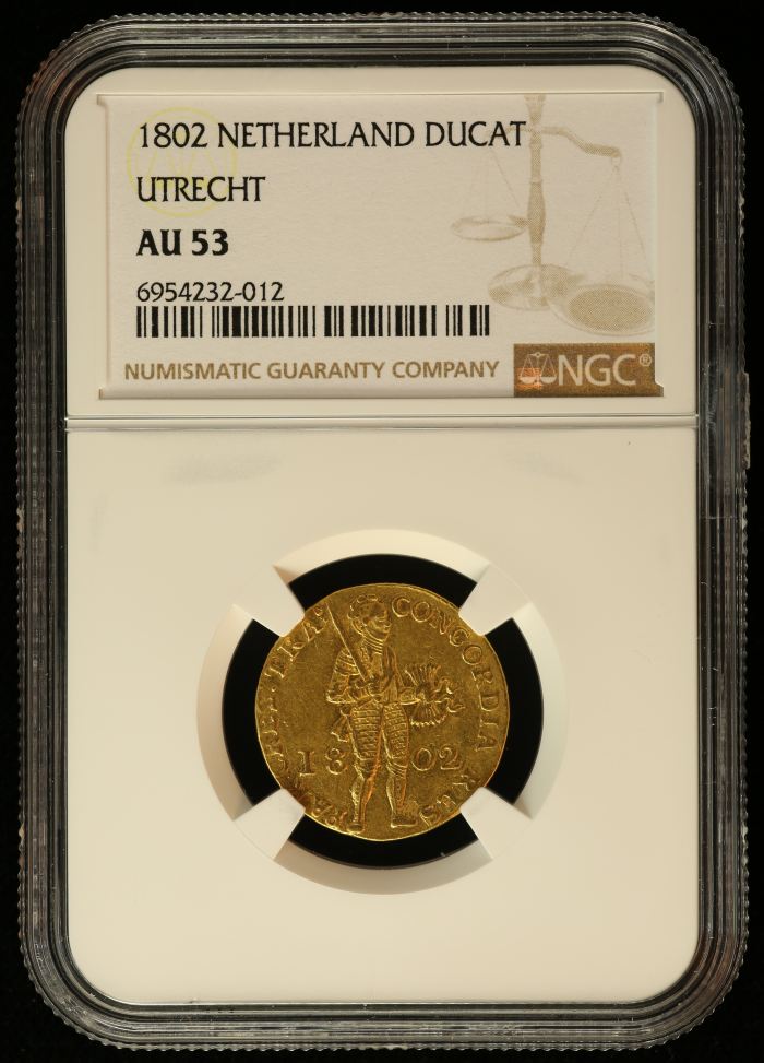 Netherlands Ducat 1802 Utrecht NGC AU53 0137018Netherlands Ducat 1802 Utrecht NGC AU53 0137018
