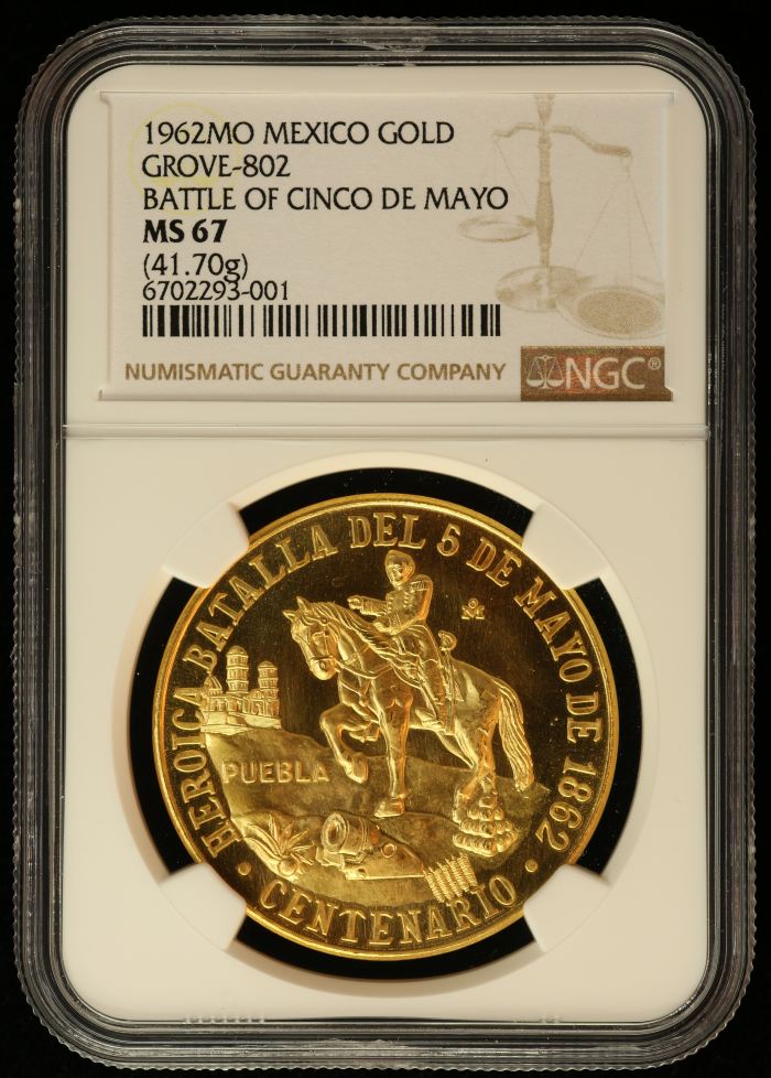 Medals & Tokens Gold Battle of Cinco de Mayo Medal 1962 Mo NGC MS67 Grove-802 0137120Medals & Tokens Gold Battle of Cinco de Mayo Medal 1962 Mo NGC MS67 Grove-802 0137120