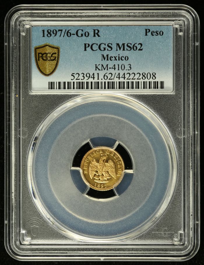 Republic Gold Peso 1897/6 Go R KM-410.3 PCGS MS62 0137455Republic Gold Peso 1897/6 Go R KM-410.3 PCGS MS62 0137455