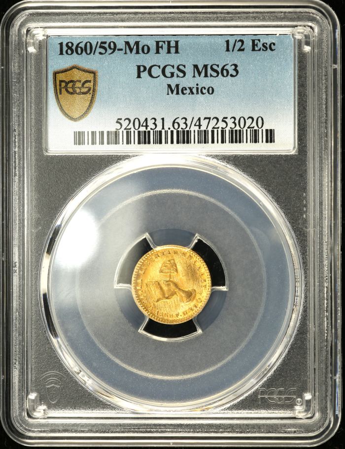 Republic Gold 1/2 Escudo 1860/59 Mo FH PCGS MS63 0137517Republic Gold 1/2 Escudo 1860/59 Mo FH PCGS MS63 0137517