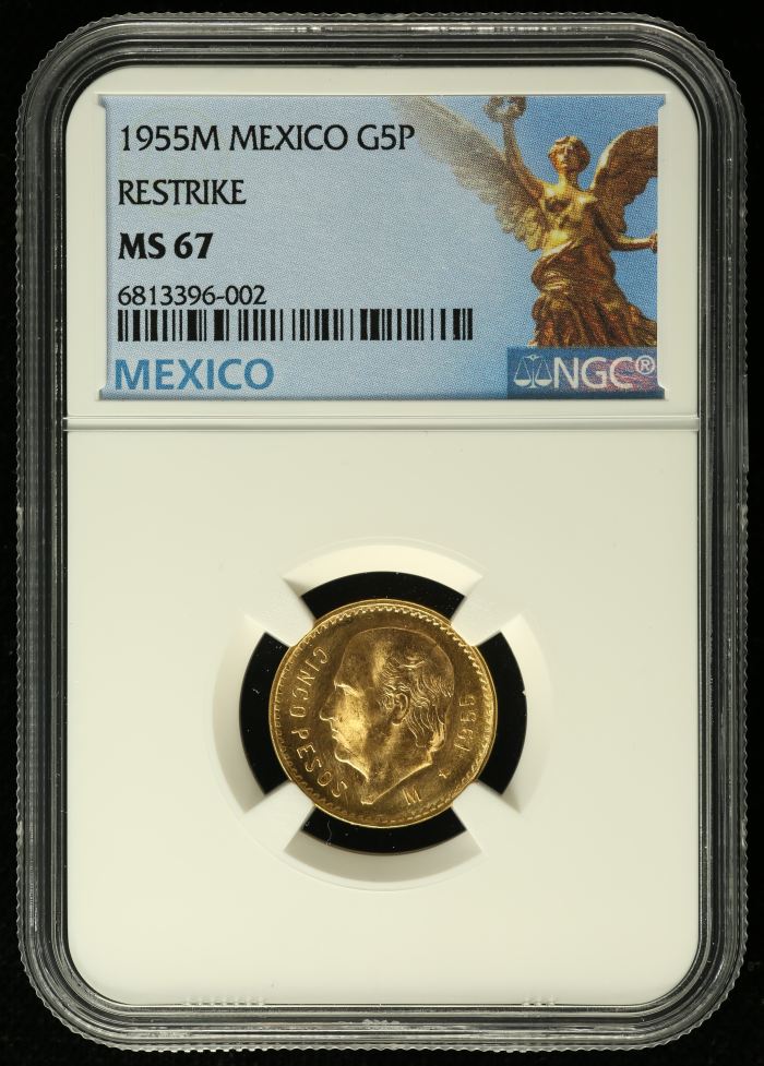 Modern Gold 5 Peso 1955 M NGC MS67 f_34629