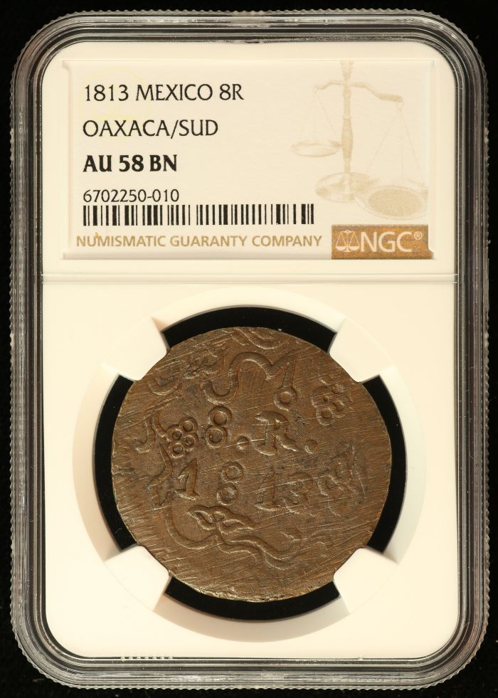 War For Independence 8 Reales 1813 Oaxaca/SUD NGC AU58BN 0137622War For Independence 8 Reales 1813 Oaxaca/SUD NGC AU58BN 0137622