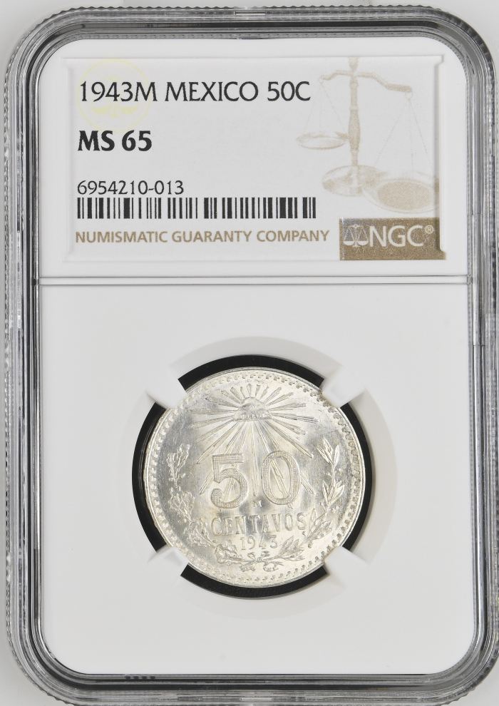 Modern Silver & Minors 50 Centavo 1943 M NGC MS65 0138067Modern Silver & Minors 50 Centavo 1943 M NGC MS65 0138067