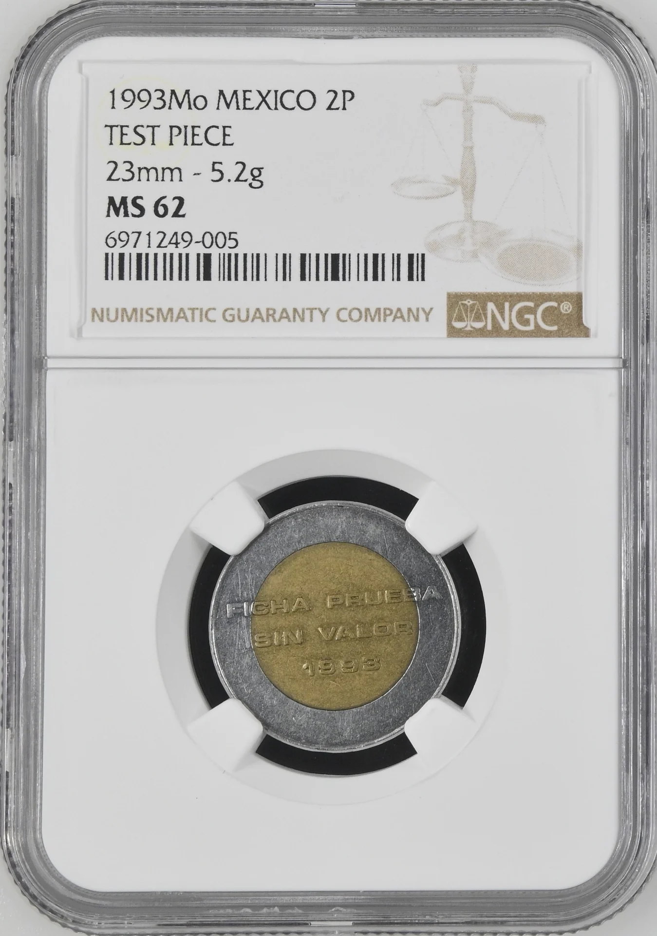 2 Peso Mexican Coins Modern Silver & Minors Modern Silver & Minors 2 Peso Test Coin 1993 Mo NGC MS62 0138187 Modern Silver & Minors 2 Peso Test Coin 1993 Mo NGC MS62 0138187