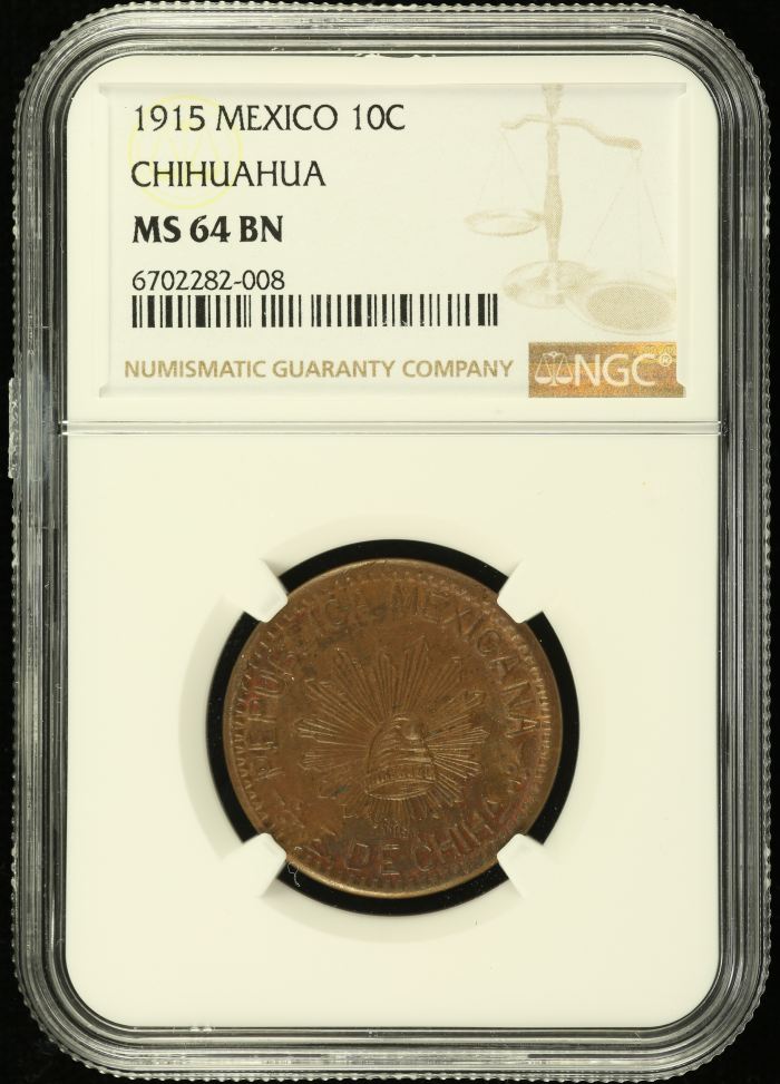 Chihuahua 10 Centavo 1915 Chihuahua NGC MS64BN 0137934