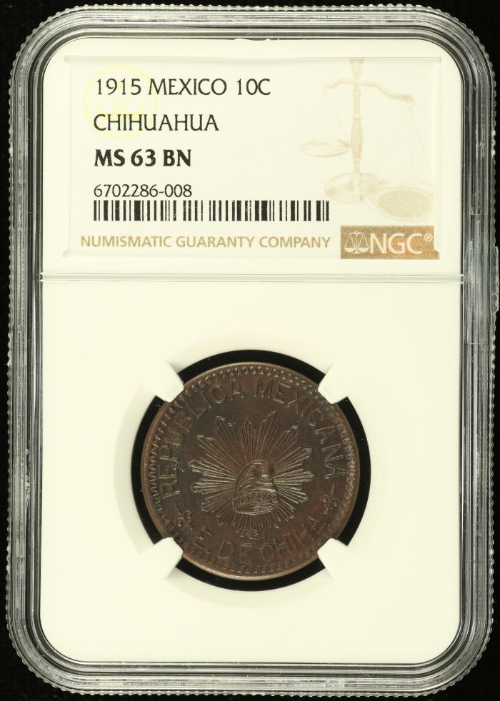 Chihuahua 10 Centavo 1915 Chihuahua NGC MS63BN 0137936