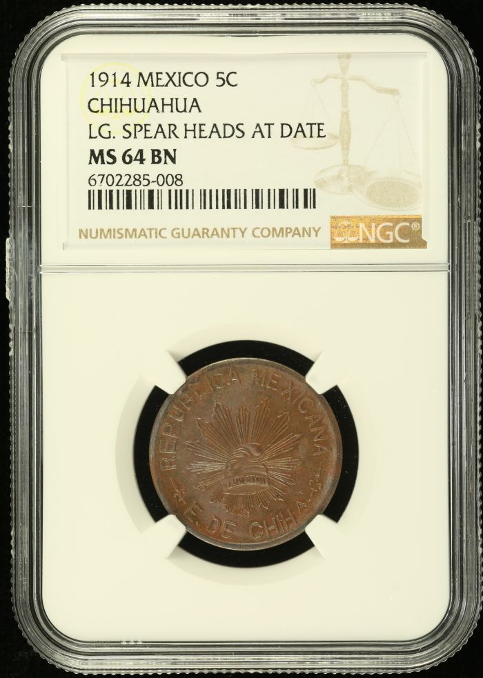 Chihuahua 5 Centavo 1914 Chihuahua NGC MS64BN 0137924