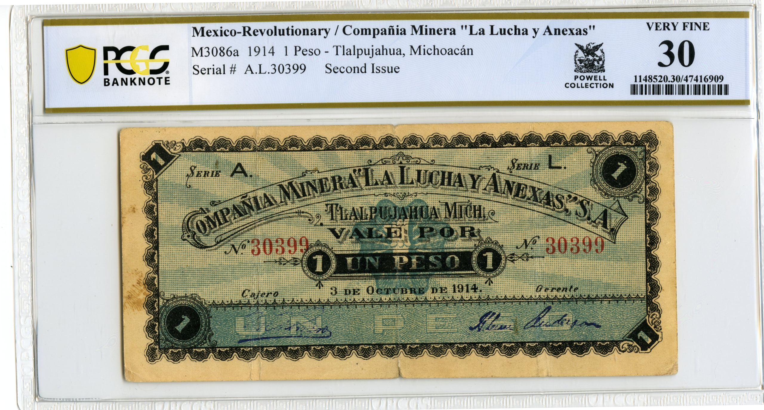 Currency Mexican Currency Revolutionary Currency Revolutionary Currency Peso 1914 Michoacan M3086a PCGS VF30 f_34767 Revolutionary Currency Peso 1914 Michoacan M3086a PCGS VF30 f_34767Property of World Numismatics