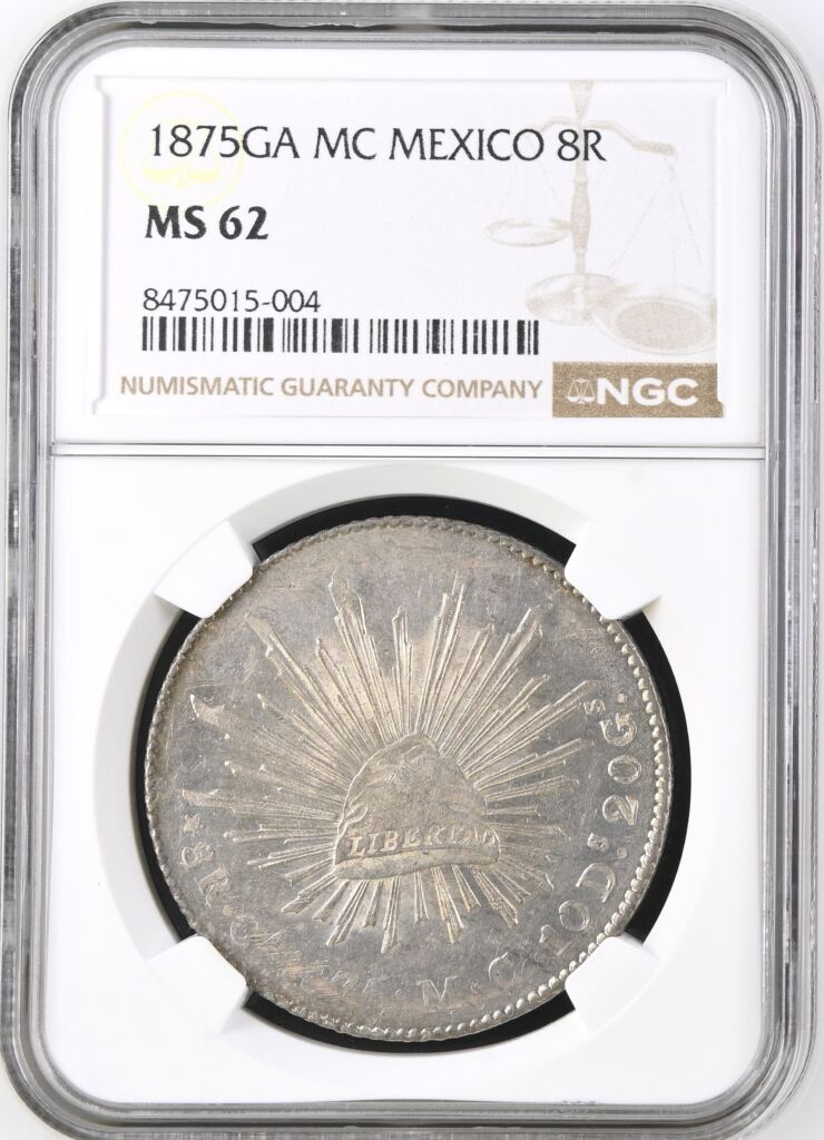 Guadalajara 8 Reales 1875 Ga MC NGC MS62 0138693