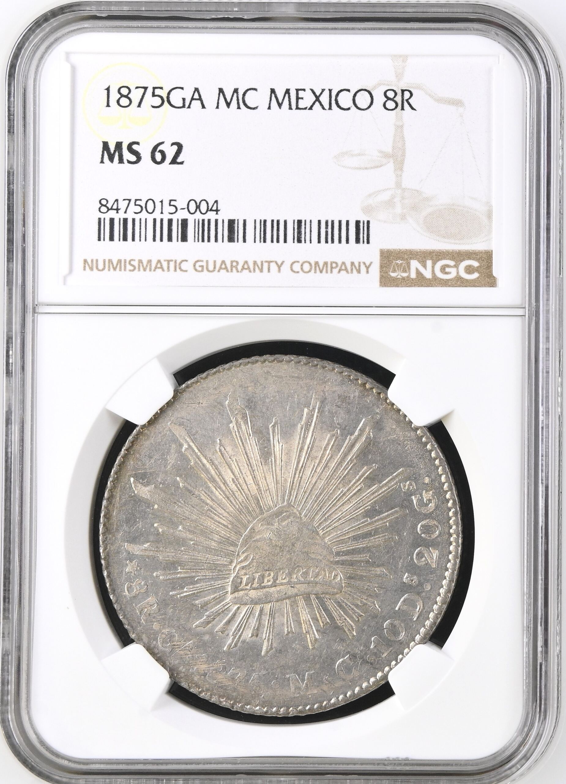Guadalajara 8 Reales 1875 Ga MC NGC MS62 0138693