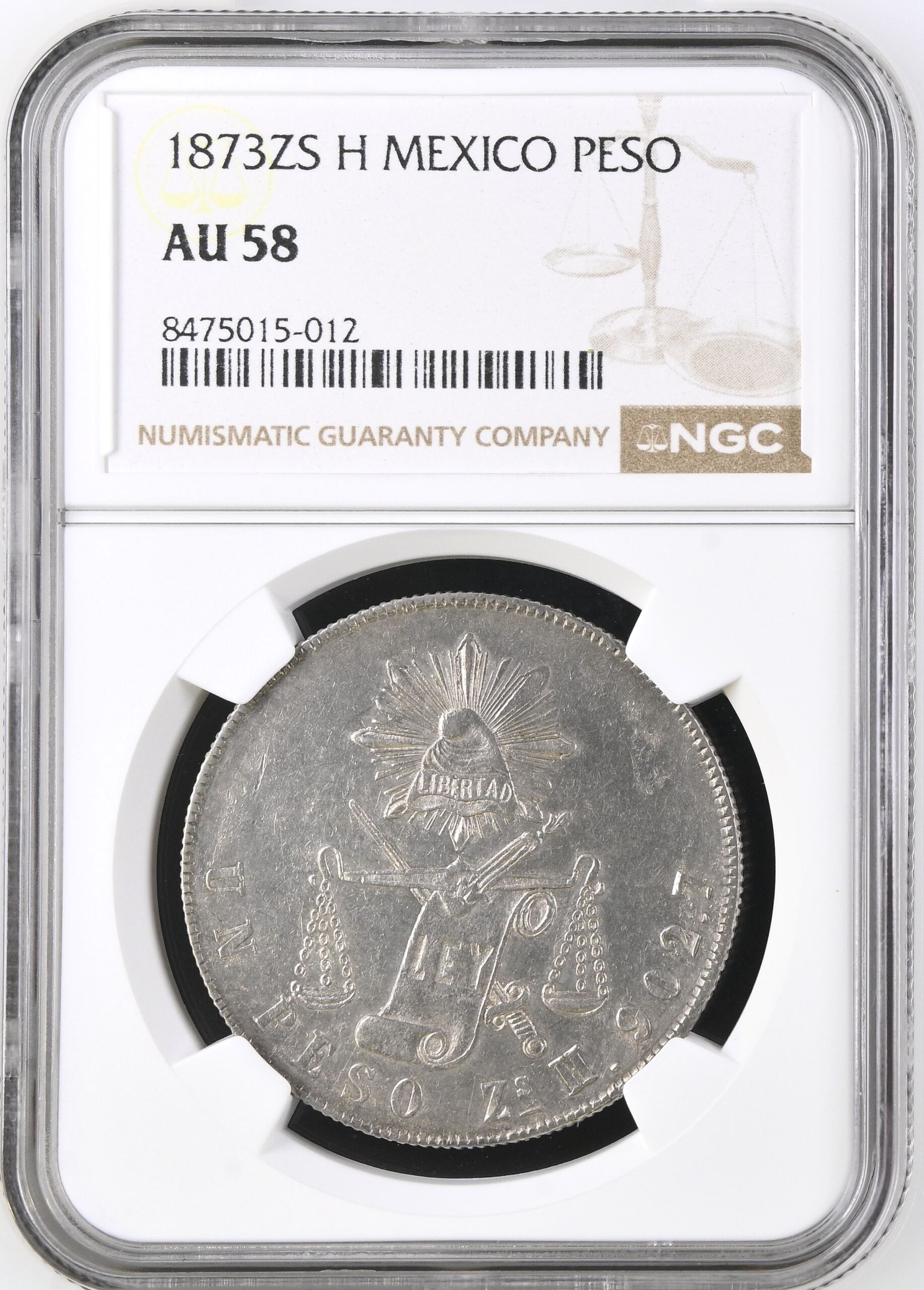 Republic Silver & Minors Peso 1873 Zs H NGC AU58 0139587