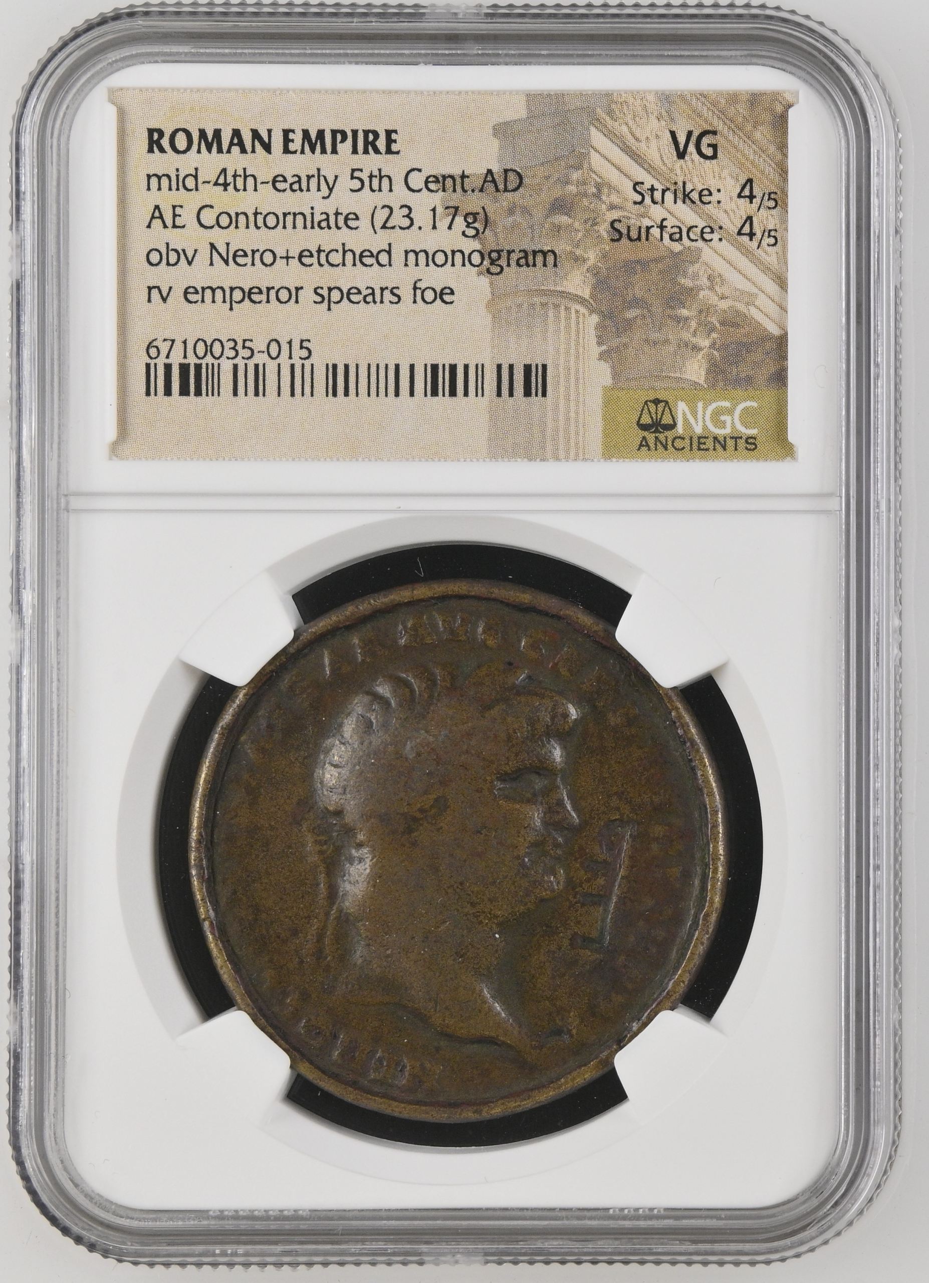 Roman Imperial mid-4th-early 5th Century AD AE Contomiate NGC VG 0139665