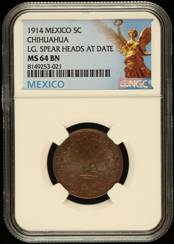 Chihuahua 5 Centavo 1914 Chihuahua NGC MS64BN 0139901Chihuahua 5 Centavo 1914 Chihuahua NGC MS64BN 0139901