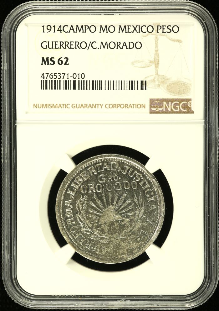 Guerrero Peso 1914 Campo Mo NGC MS62 0140136Guerrero Peso 1914 Campo Mo NGC MS62 0140136