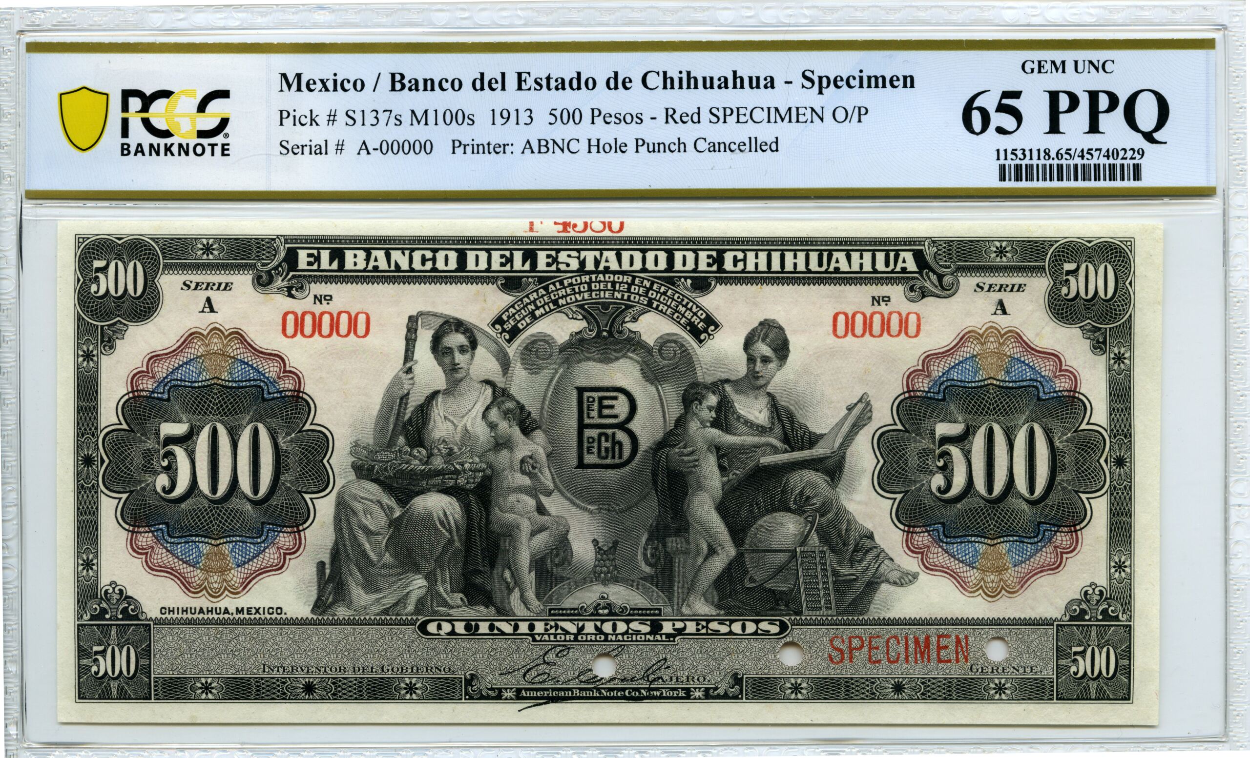 Bancos 500 Pesos 1913 Chihuahua M100s PCGS Gem UNC65 PPQ f_34819 | World  Numismatics LLC