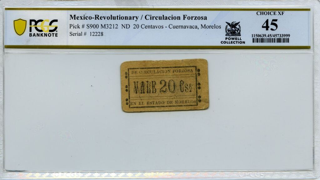 Currency Mexican Currency Revolutionary Currency Revolutionary Currency 20 Centavos ND Morelos M3212 PCGS Ch XF45 f_34908 Revolutionary Currency 20 Centavos ND Morelos M3212 PCGS Ch XF45 f_34908