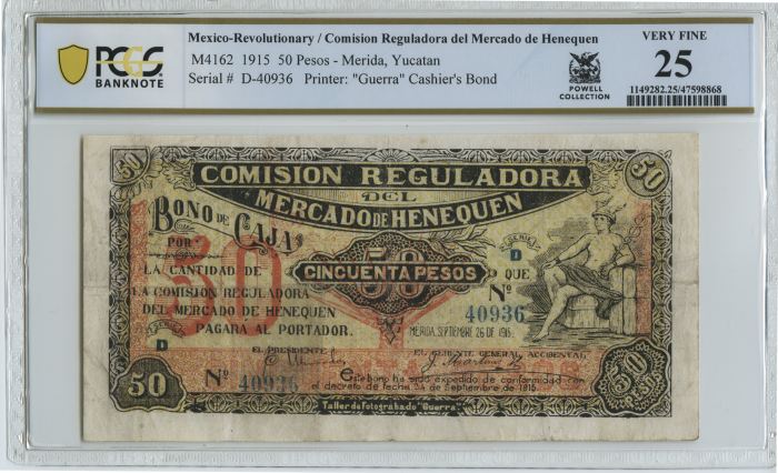 Revolutionary Currency 50 Pesos 1915 Yucatan M4162 PCGS VF25 f_35009Revolutionary Currency 50 Pesos 1915 Yucatan M4162 PCGS VF25 f_35009