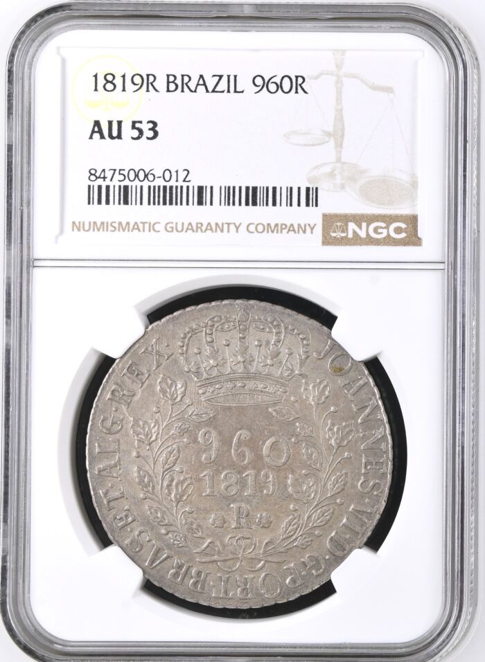Brazil 960 Reis 1819 R Mald-443.07 NGC AU53 0140530Brazil 960 Reis 1819 R Mald-443.07 NGC AU53 0140530