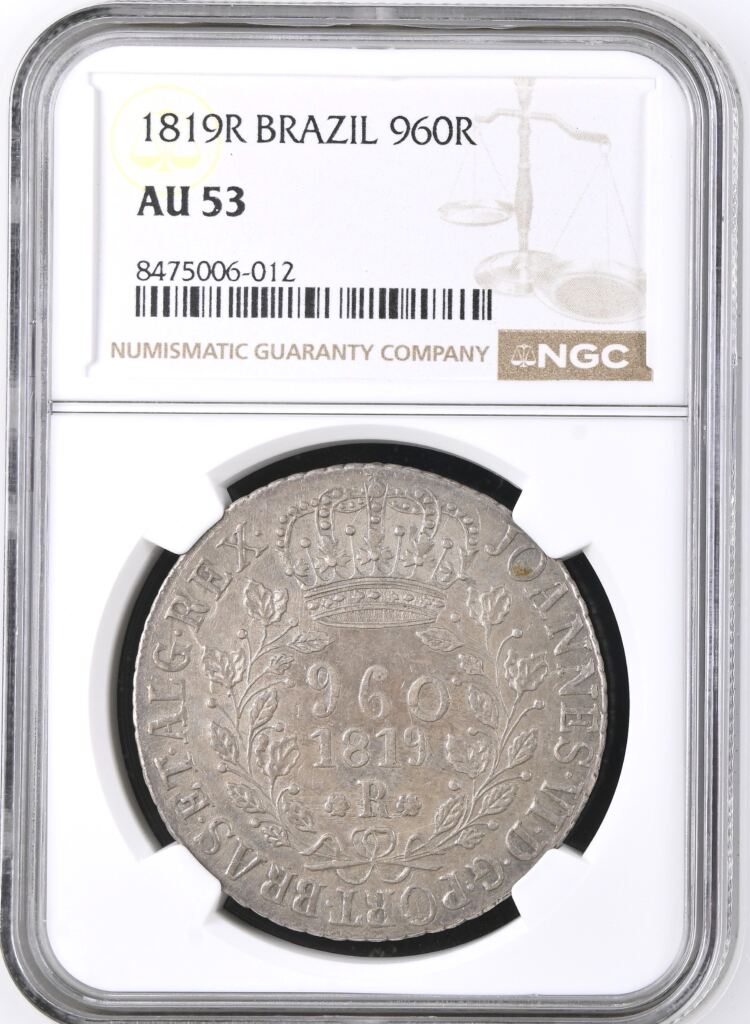 Brazil 960 Reis 1819 R Mald-443.07 NGC AU53 0140530
