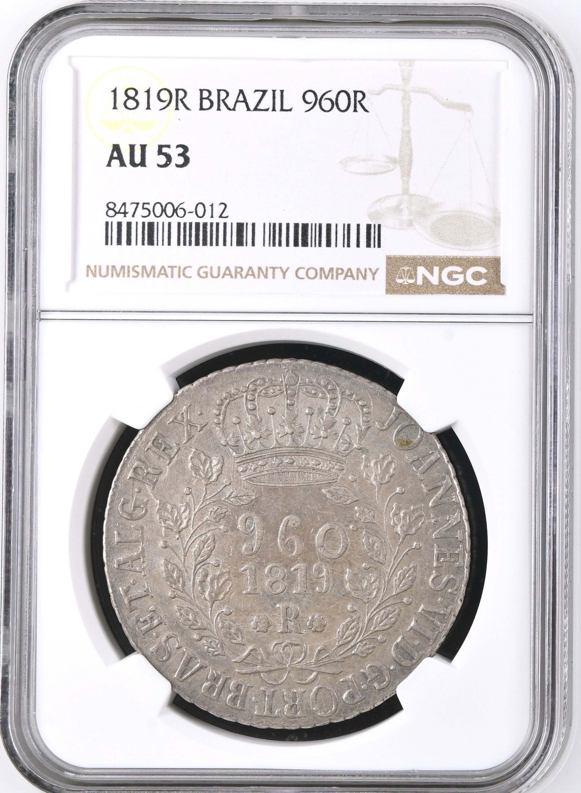 Brazil 960 Reis 1819 R Mald-443.07 NGC AU53 0140530