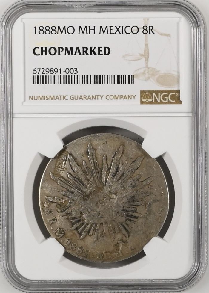 Chopmarked 8 Reales 1888 Mo MH NGC CHOPMARKED 0140720Chopmarked 8 Reales 1888 Mo MH NGC CHOPMARKED 0140720