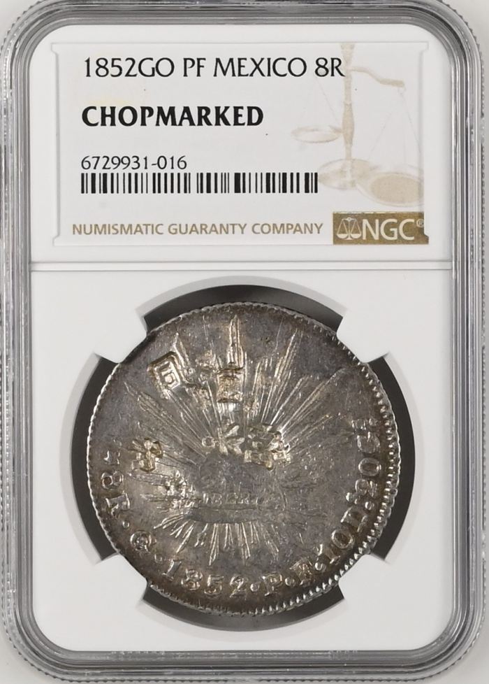 Chopmarked 8 Reales 1852 Go PF NGC CHOPMARKED 0140724Chopmarked 8 Reales 1852 Go PF NGC CHOPMARKED 0140724