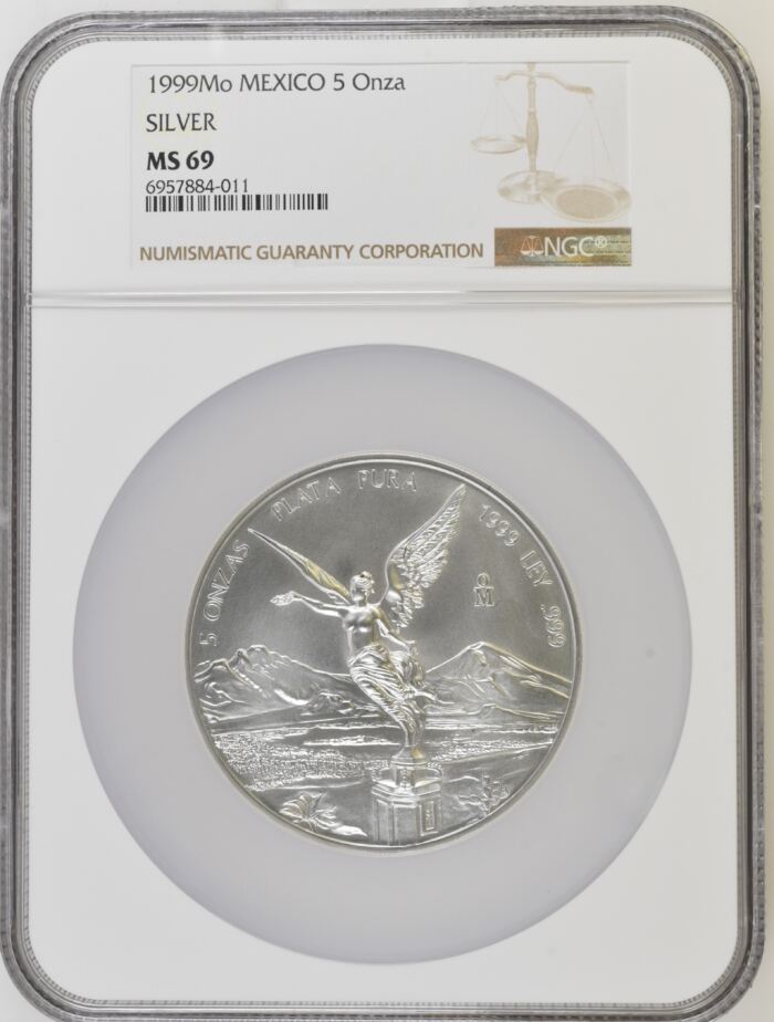 Modern Silver & Minors 5 Onza 1999 Mo NGC MS69 0140782Modern Silver & Minors 5 Onza 1999 Mo NGC MS69 0140782