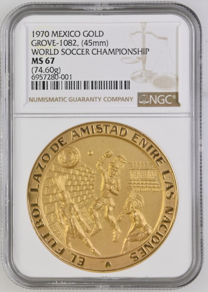 Modern Gold World Soccer Championship Gold Medal 1970 NGC MS67 Grove-1082 0140868Modern Gold World Soccer Championship Gold Medal 1970 NGC MS67 Grove-1082 0140868