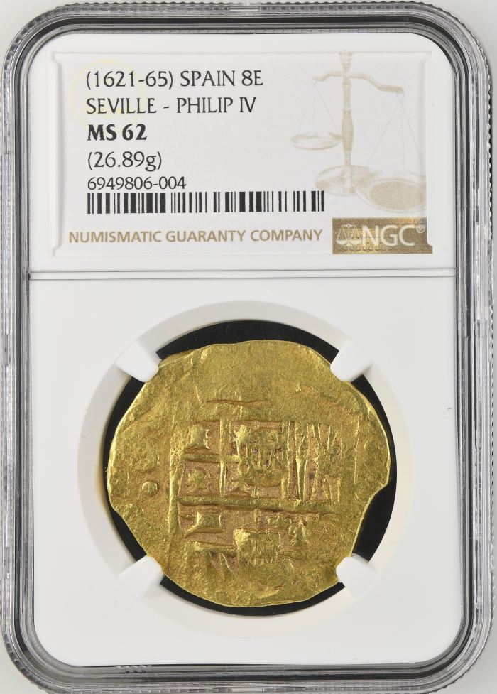 Spain 8 Escudos (1621-65) S R NGC MS62 0141002