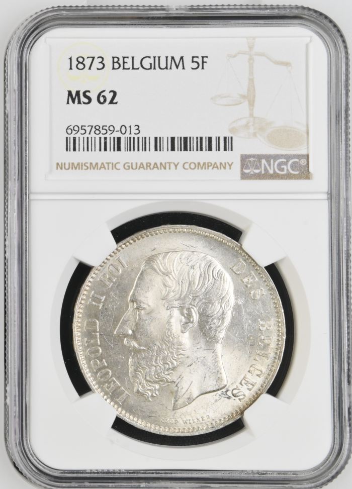 Belgium 5 Franc 1873 NGC MS62 0141146Belgium 5 Franc 1873 NGC MS62 0141146