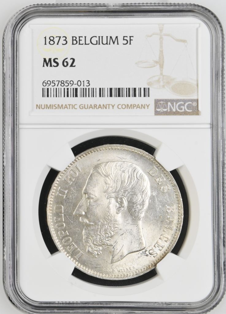 Belgium 5 Franc 1873 NGC MS62 0141146