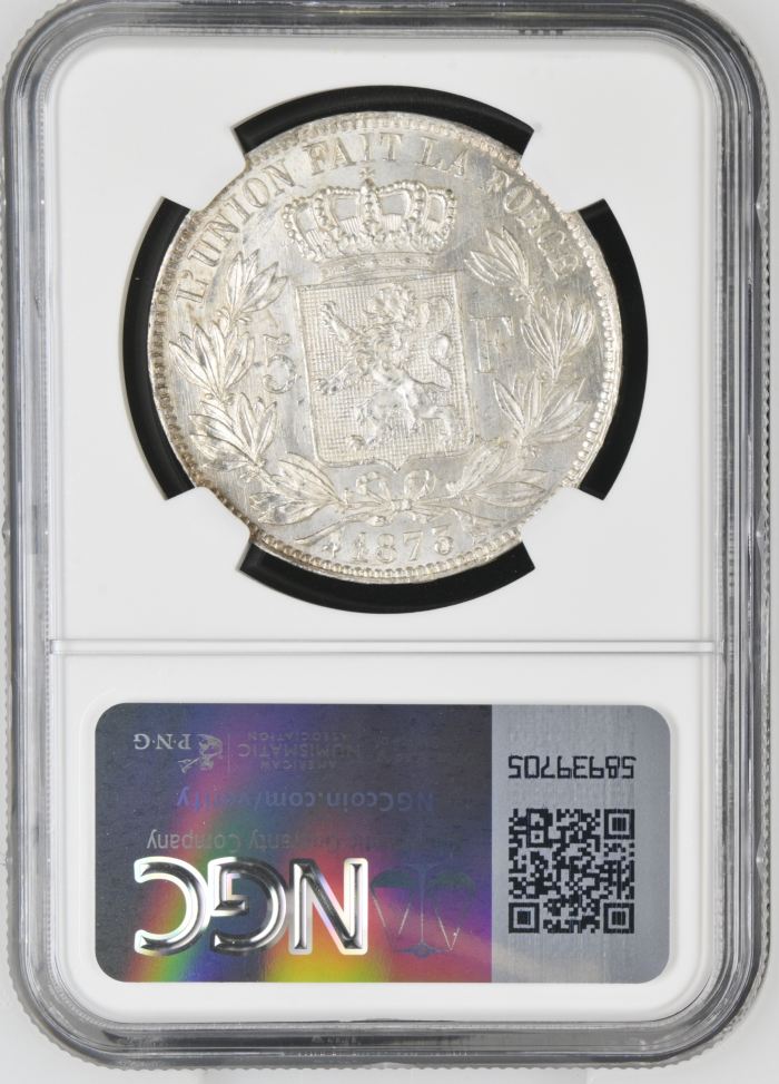 Belgium 5 Franc 1873 NGC MS62 0141146Belgium 5 Franc 1873 NGC MS62 0141146 - Image 2