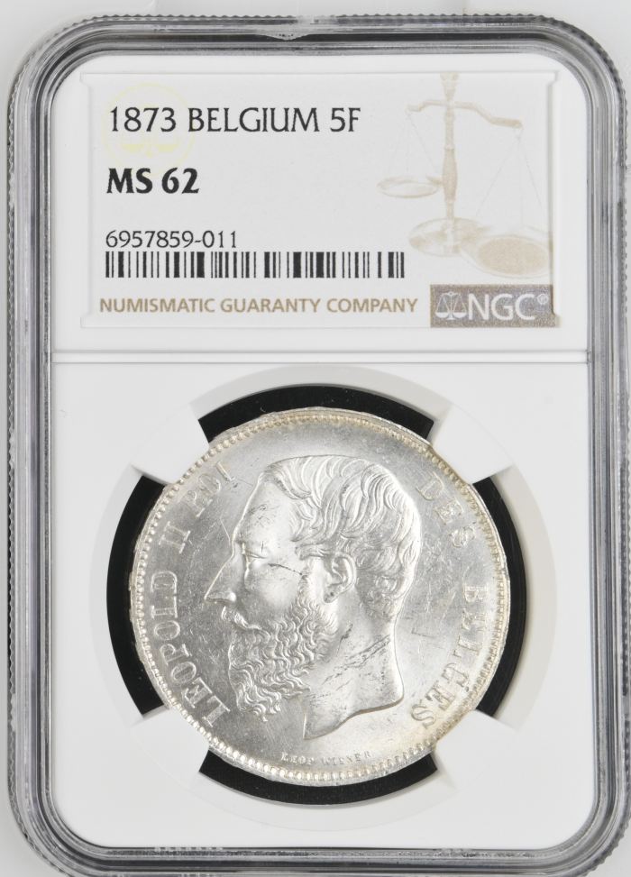 Belgium 5 Franc 1873 NGC MS62 0141147Belgium 5 Franc 1873 NGC MS62 0141147