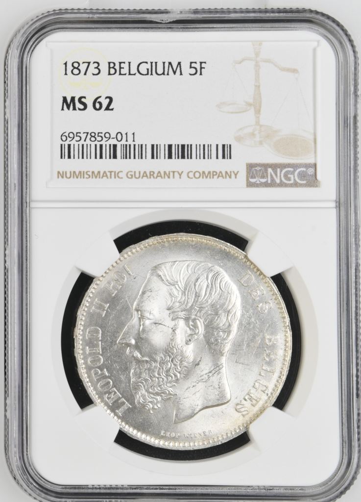 Belgium 5 Franc 1873 NGC MS62 0141147