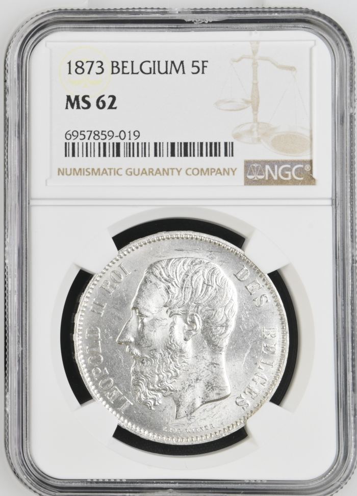 Belgium 5 Franc 1873 NGC MS62 0141148Belgium 5 Franc 1873 NGC MS62 0141148