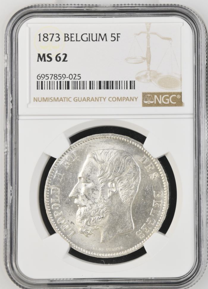 Belgium 5 Franc 1873 NGC MS62 0141153Belgium 5 Franc 1873 NGC MS62 0141153