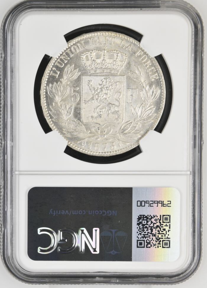 Belgium 5 Franc 1873 NGC MS62 0141153Belgium 5 Franc 1873 NGC MS62 0141153 - Image 2