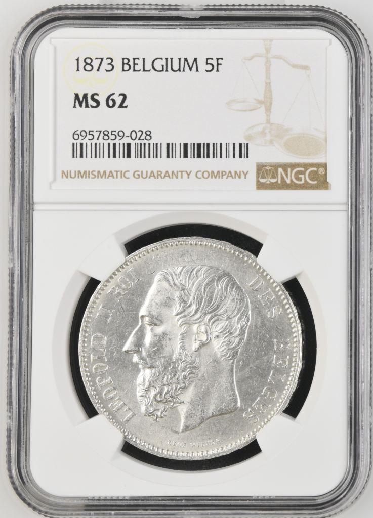 Belgium 5 Franc 1873 NGC MS62 0141154