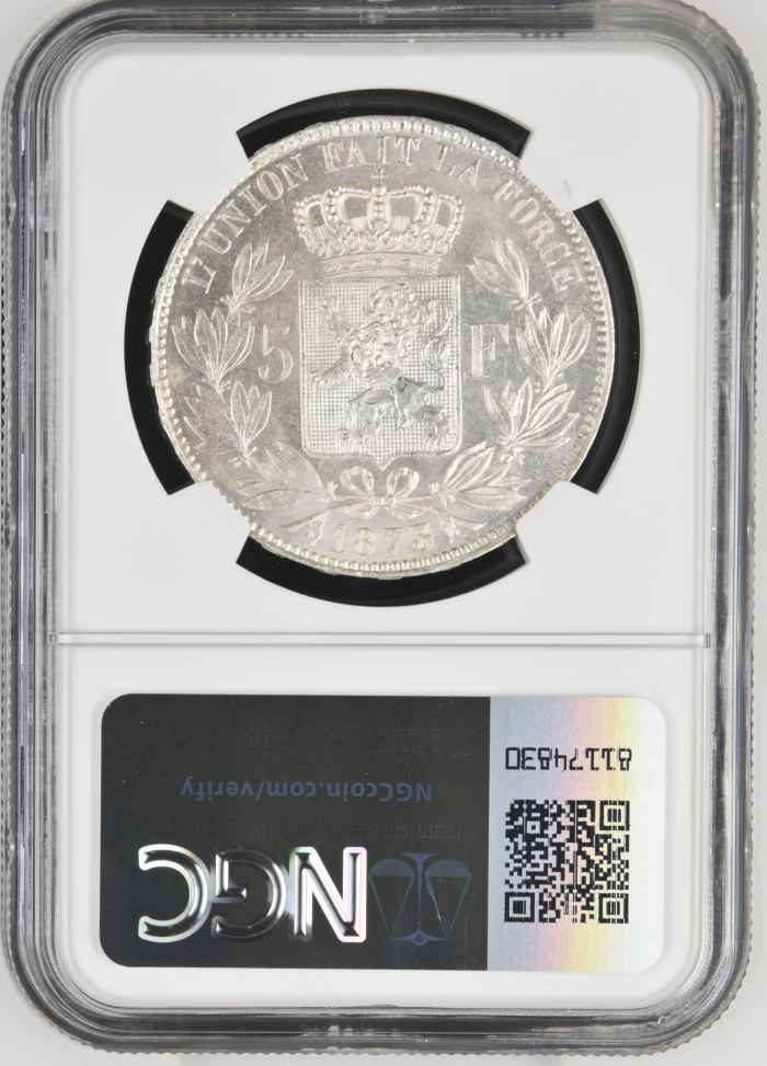 Belgium 5 Franc 1873 NGC MS63 0141155Belgium 5 Franc 1873 NGC MS63 0141155 - Image 2