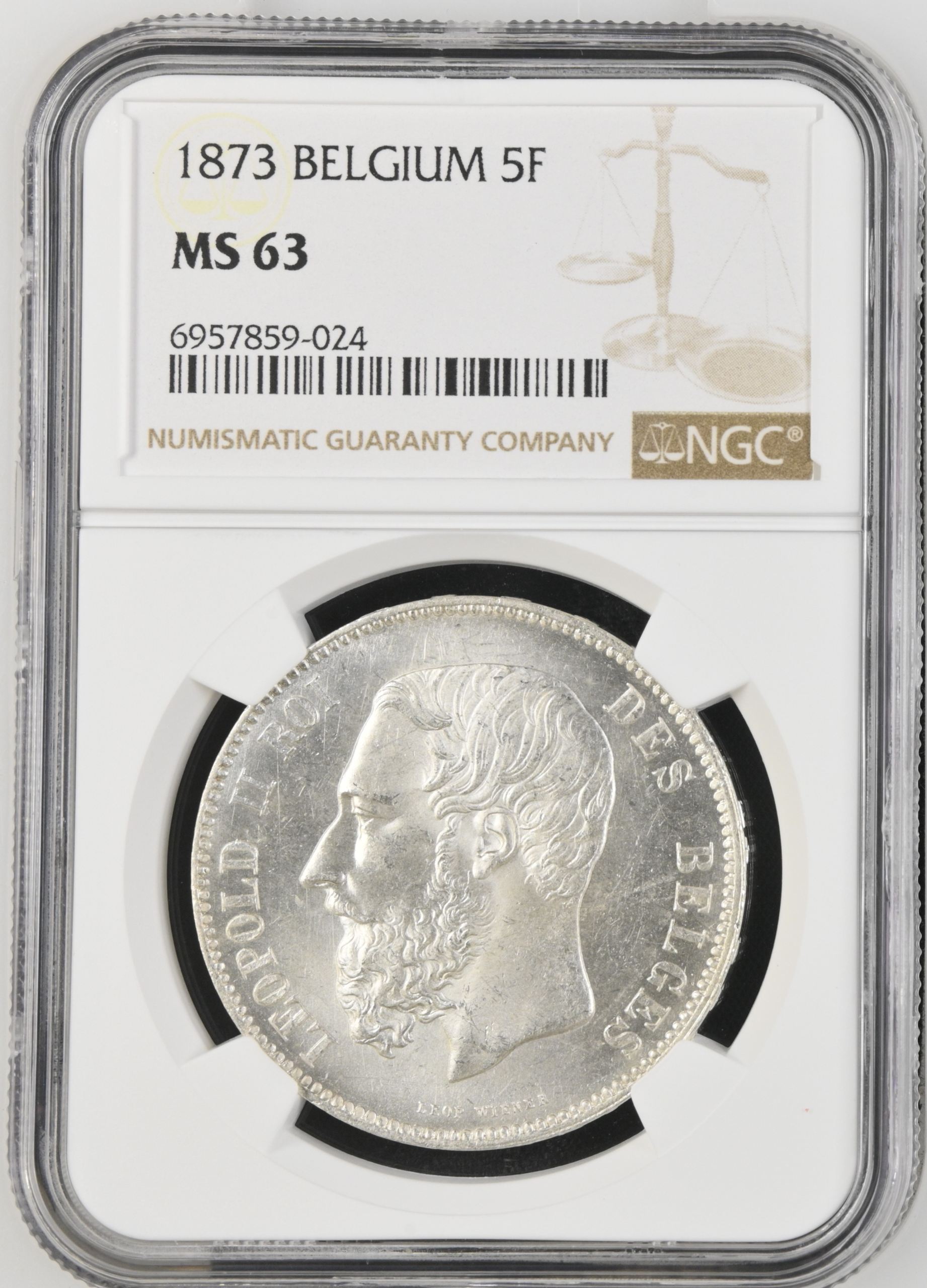 Belgium 5 Franc 1873 NGC MS63 0141165