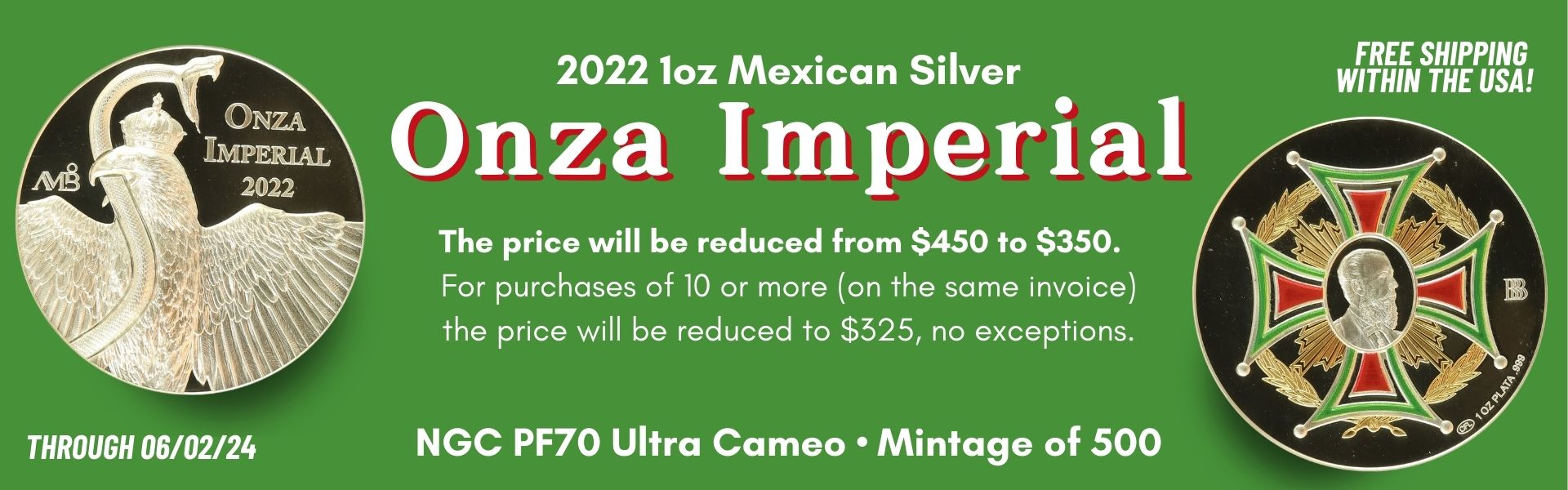 Mexican Silver Onza Imperial Coin Sale