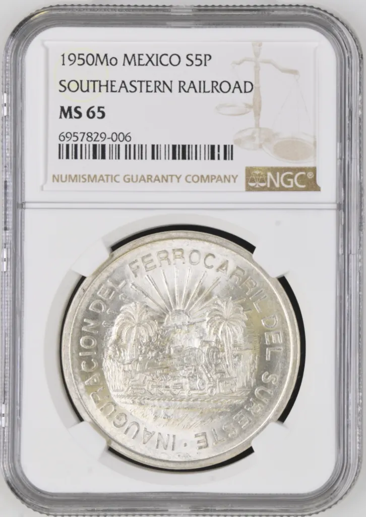 Modern Silver & Minors 5 Peso 1950 Mo NGC MS65 0142183