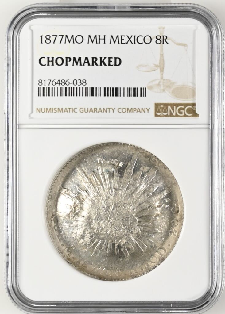 Chopmarked 8 Reales 1877 Mo MH NGC CHOPMARKED 0142257Property of World Numismatics