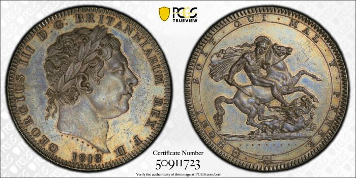 UK (Great Britain) Crown 1818 PCGS AU58 S-3787 0142621