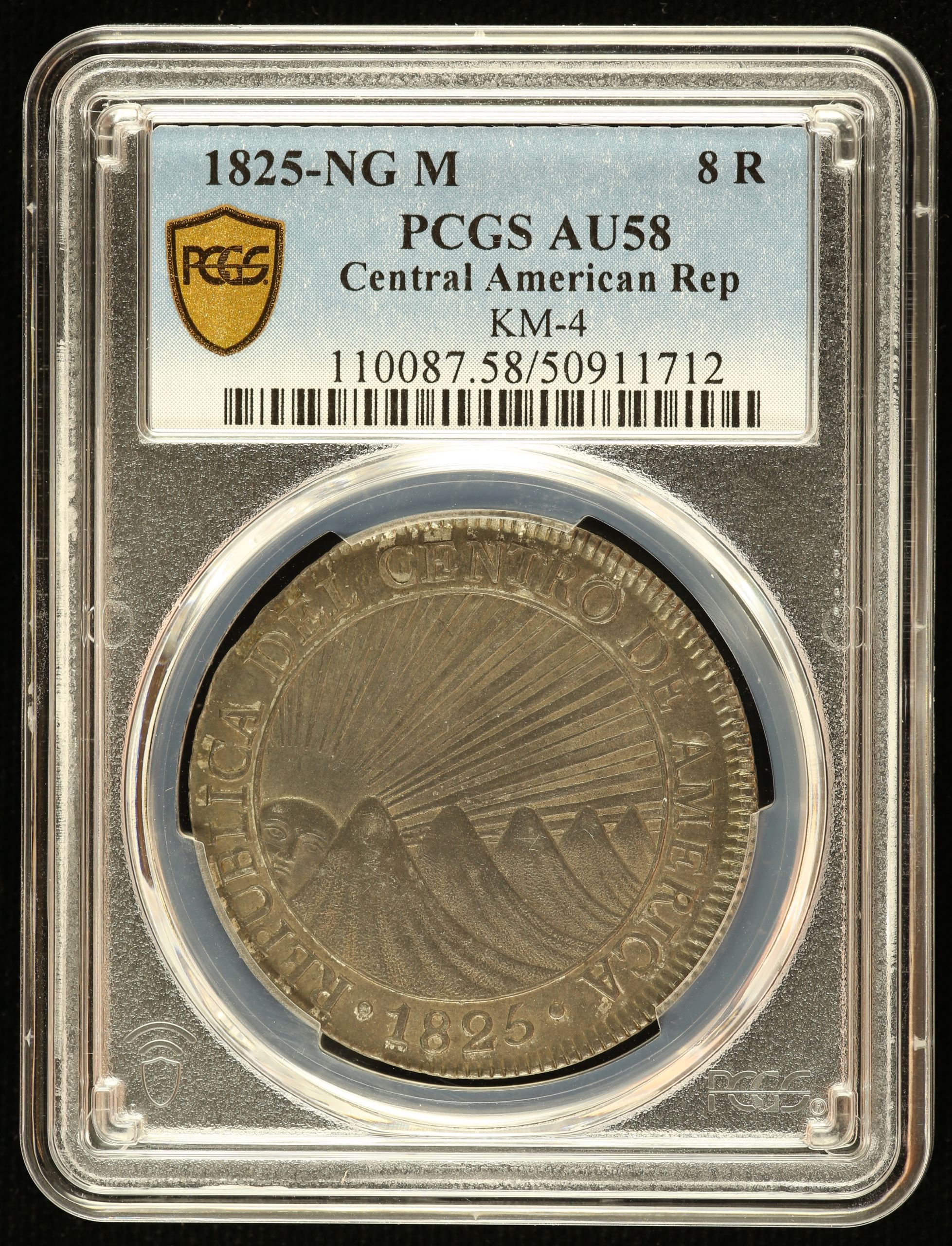 Central American Republic 8 Reales 1825 Ng M PCGS AU58 KM-4 0142623