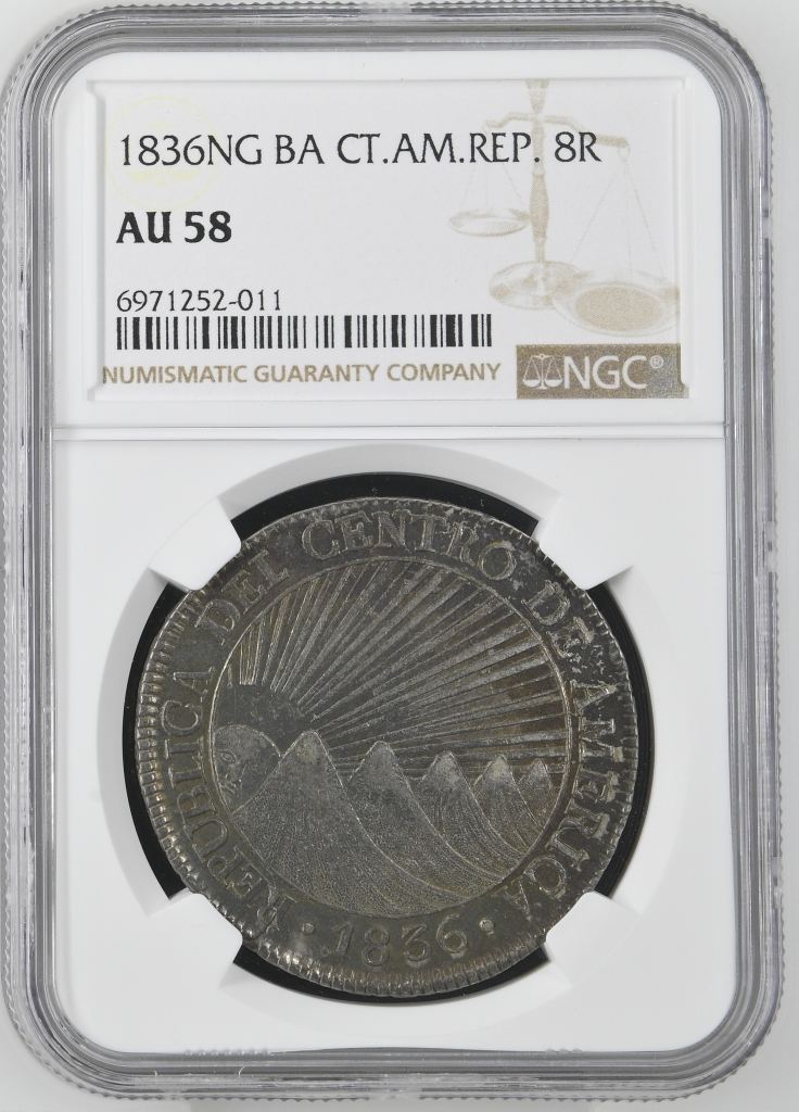 Central American Republic 8 Reales 1836 Ng BA NGC AU58 0142624