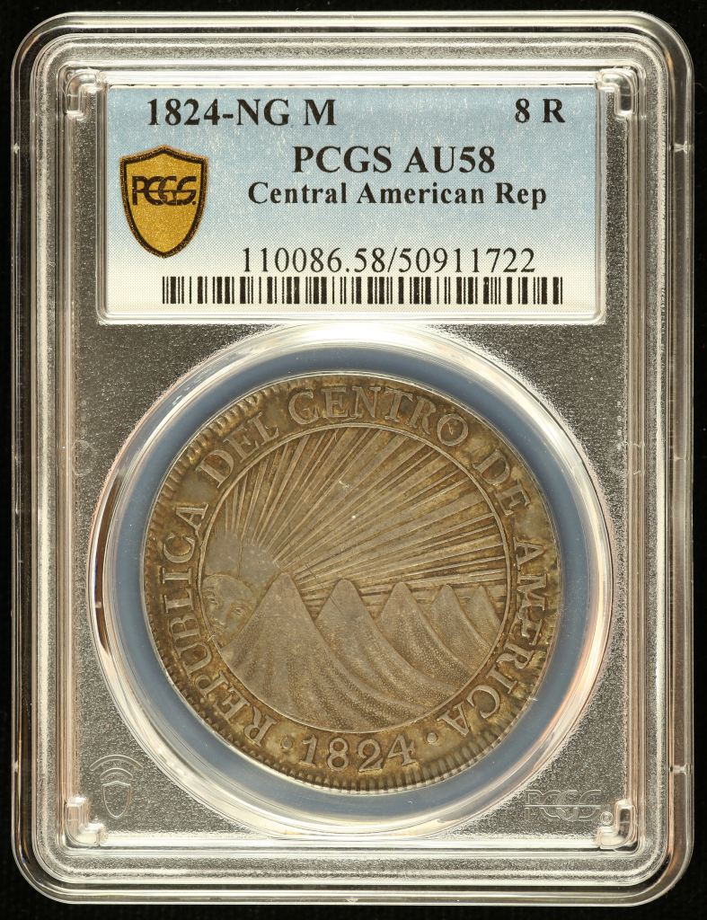 Central American Republic 8 Reales 1824 Ng M PCGS AU58 0142666