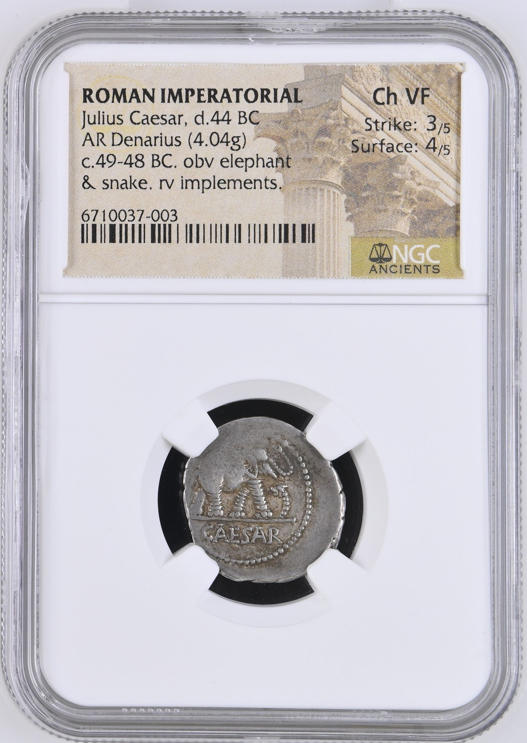 Roman Imperatorial Julius Caesar d.44 BC AR Denarius NGC Ch VF 0142672