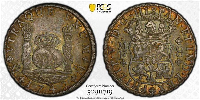 Colonial Silver & Minors 8 Reales 1742 Mo MF PCGS AU55 0142792Colonial Silver & Minors 8 Reales 1742 Mo MF PCGS AU55 0142792 - Image 3