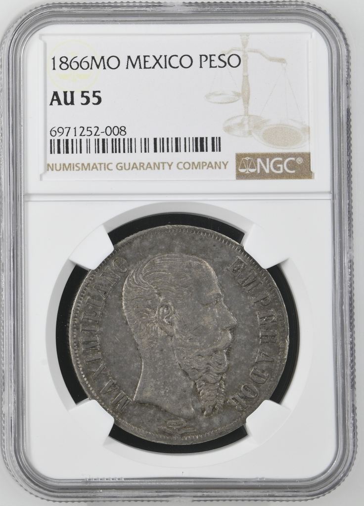 Imperial Era Peso 1866 Mo NGC AU55 0142795